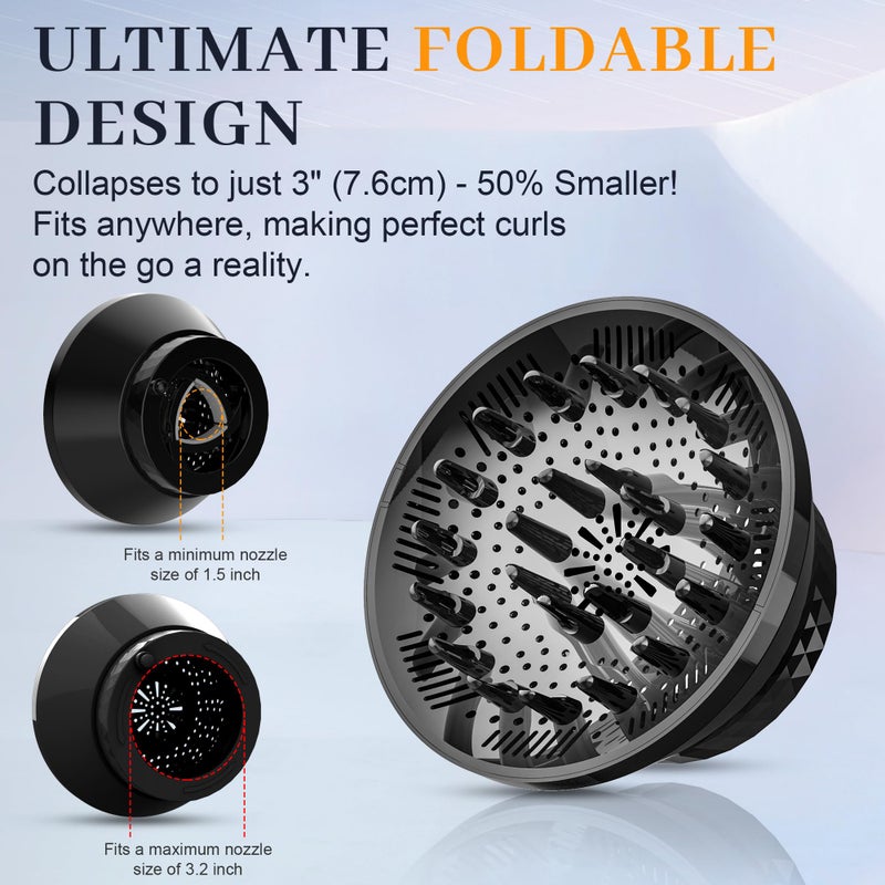 Wondrokey Universal Diffuser Hair Dryer Attachment - Fits Most 1.5-3.2"" Blow Dryers, Collapsible Diffuser For Curly Wavy Hair To Enhance Curls, Reduce Frizz, Fast Drying Travel Design - Image 2